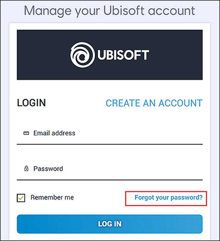 selecciona olvida tu contraseña en la página de inicio de sesión de ubisoft