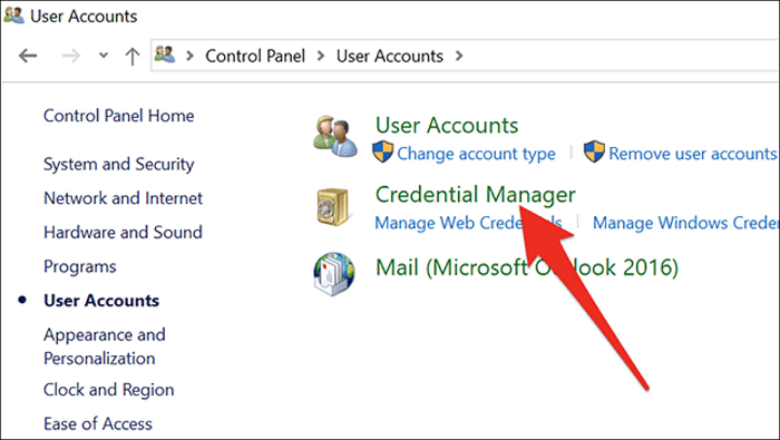apertura del gestor de credenciales