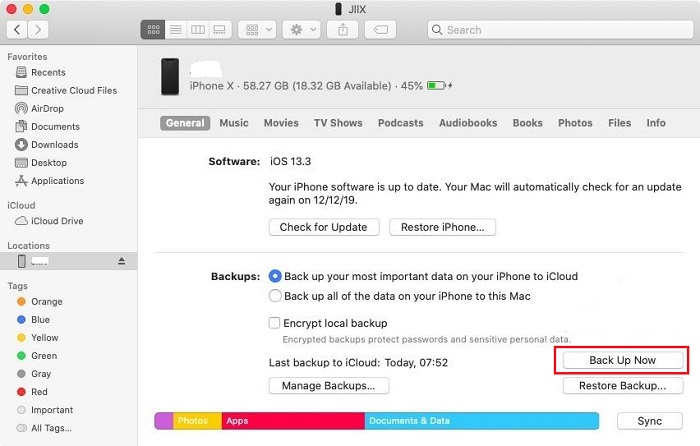 Copia de seguridad del iPhone con Finder