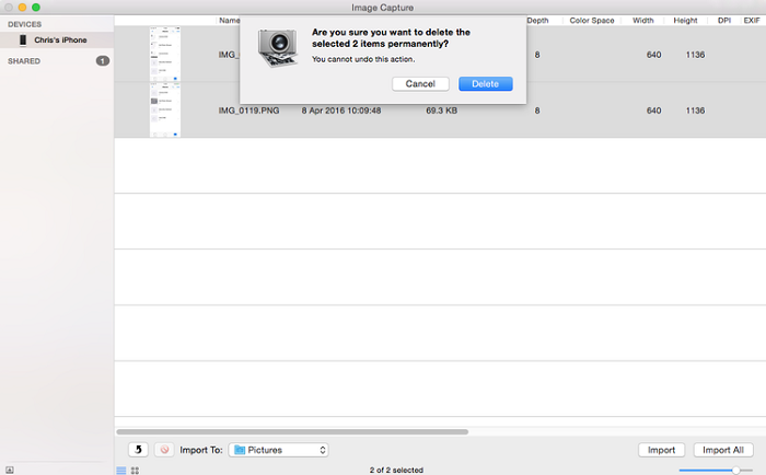Eliminar fotos del Mac mediante Captura de Imagen