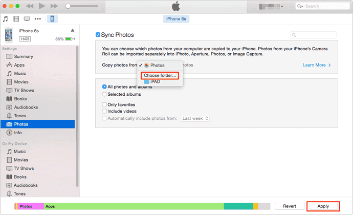 cómo transferir fotos del portátil al iPhone con iTunes