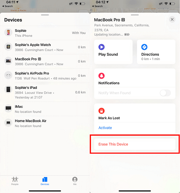 Borrar mi iPad a través de la aplicación find my
