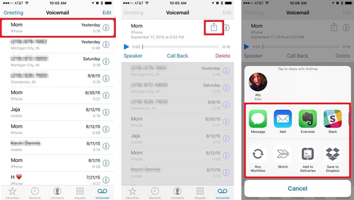 Guardar el buzón de voz en el iPhone
