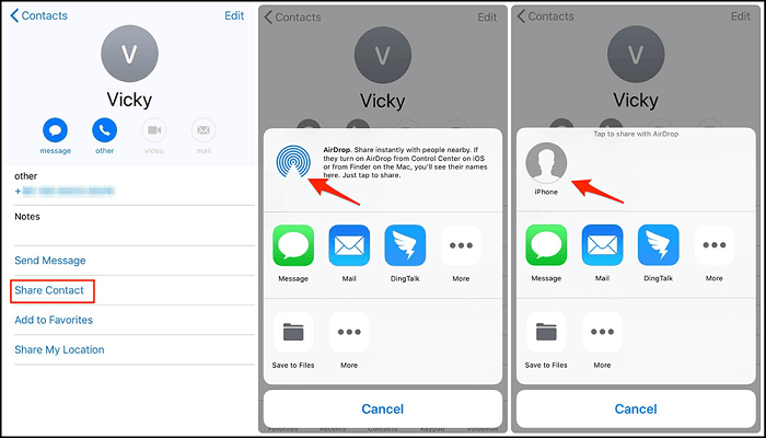 Compartir contactos a través de Airdrop