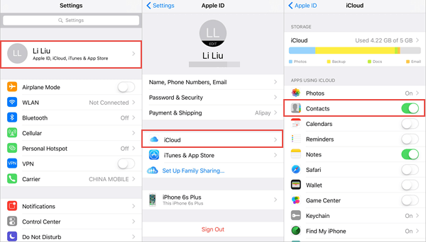 Sincroniza los contactos a través de la sincronización con iCloud
