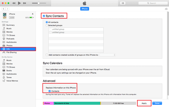 Sincronizar contactos a través de iTunes