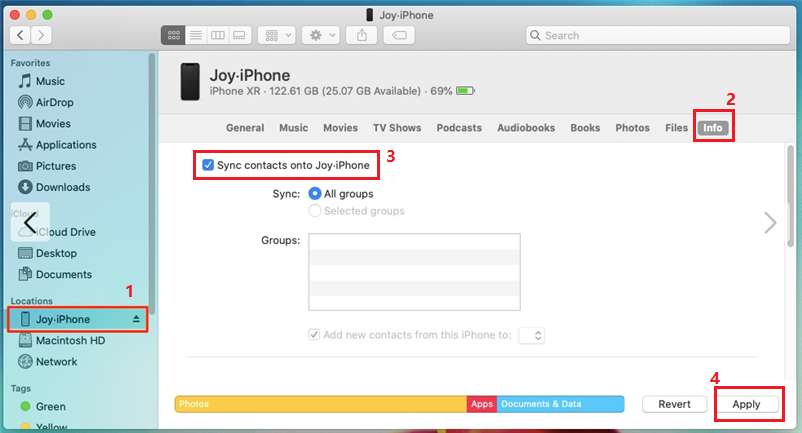 Sincronizar los contactos del iPhone a través del Finder