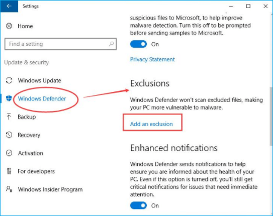 añadir a windows defender