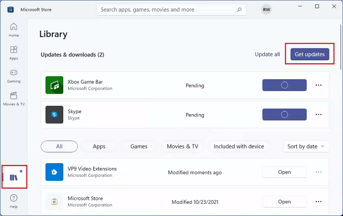 Busca la actualización de la tienda de Microsoft