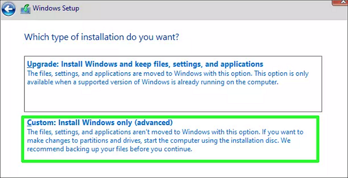 elegir instalación personalizada