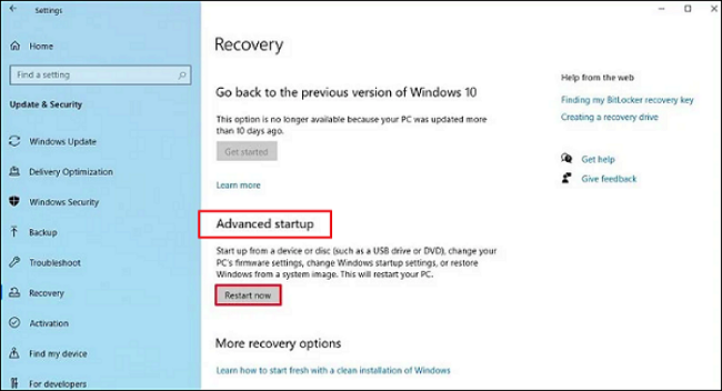 pulsa el botón de reiniciar ahora