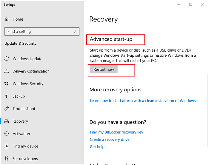 haz clic en el botón reiniciar ahora