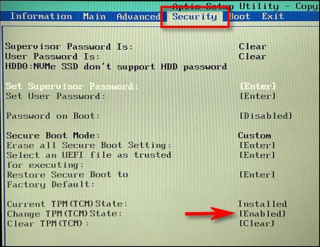 activar el tpm desde la página de seguridad