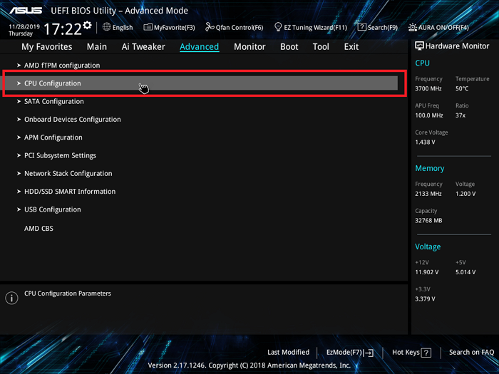 Abre la configuración de la BIOS de AMD