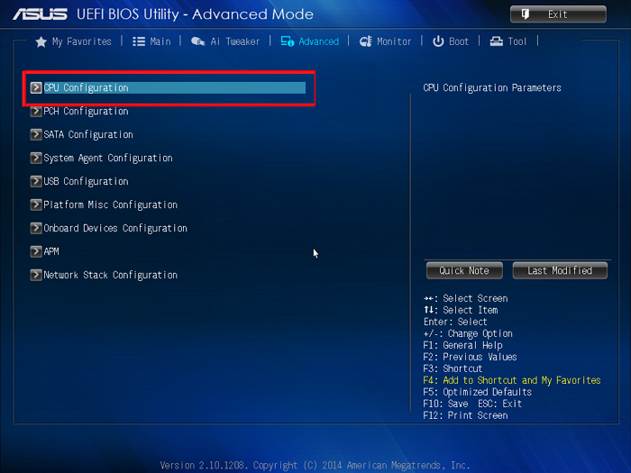 Entra en la configuración de la BIOS de Intel