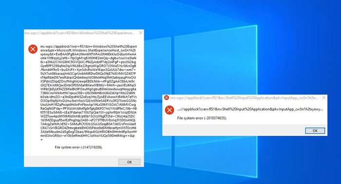 código de error del sistema de archivos