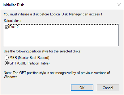 Inicializar SSD a GPT