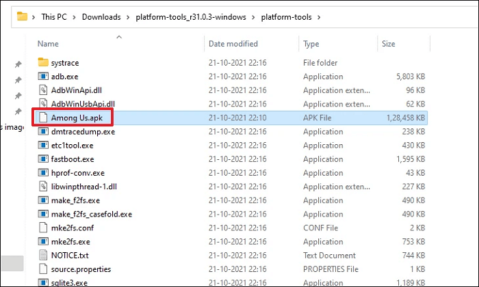 Descargar y colocar archivos APK en Windows 11