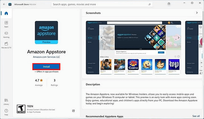 Selecciona instalar amazon appstore