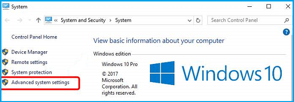 haz clic en configuración avanzada del sistema