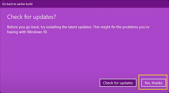 Confirma por qué quieres hacer rollback de windows 11