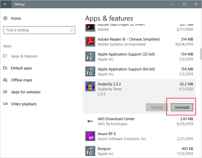 desinstalar software reciente