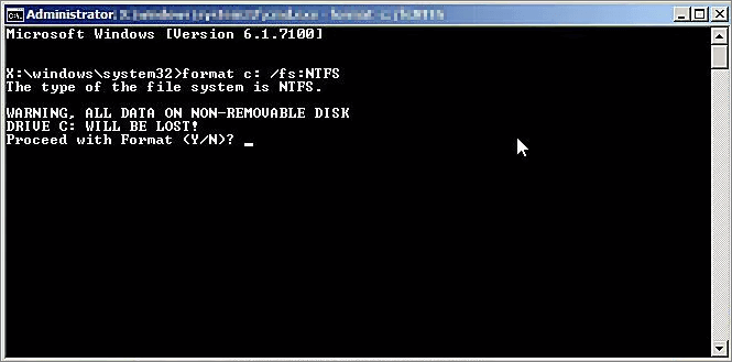 formatear la unidad c con el disco de reparación del sistema
