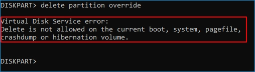 Error del servicio de disco virtual: La eliminación no está permitida