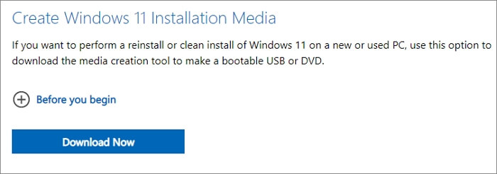 haz clic en crear medio de instalación de windows 11