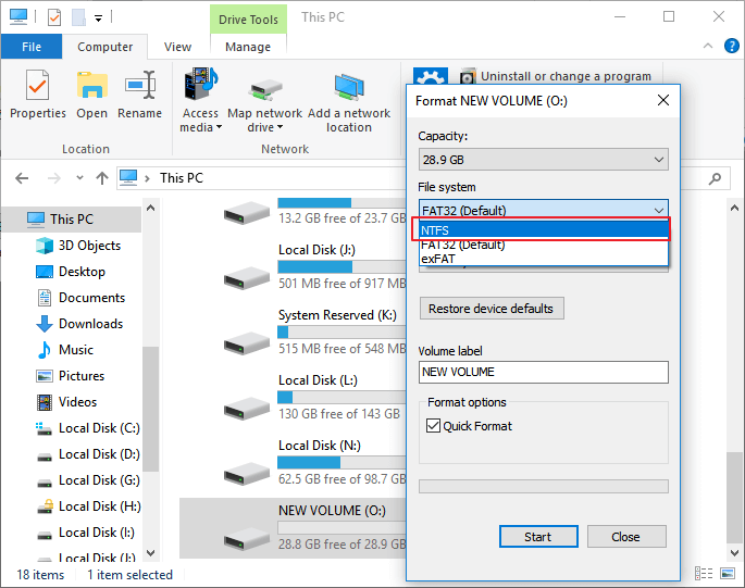 Formatear el USB para solucionar el error de no poder crear una imagen del sistema en el USB.