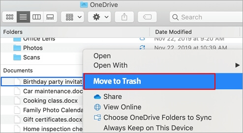 Eliminar archivos de OneDrive de la unidad local en Mac