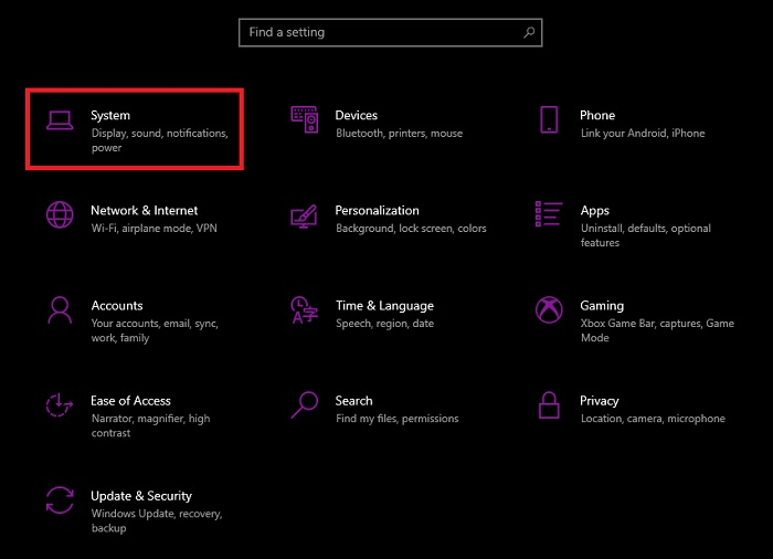 Ve al sistema de configuración de Windows