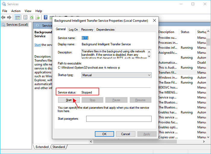 asegúrate de que se está ejecutando el servicio inteligente en segundo plano