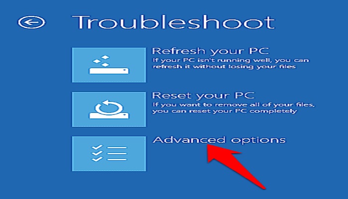 haz clic en opciones avanzadas