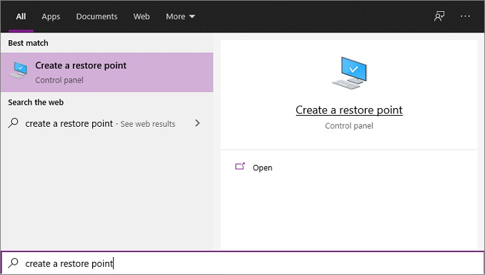buscar crear un punto de restauración