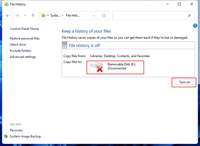 Activar el historial de archivos en Windows 11
