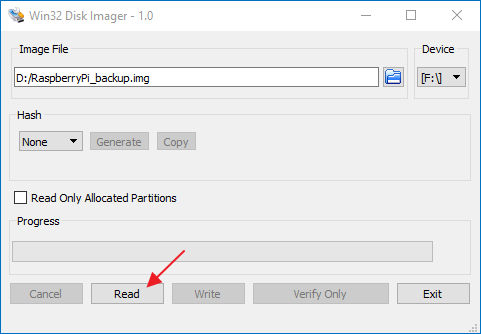 win32 disk imager para hacer una copia de seguridad de la tarjeta sd de la raspberry pi paso 2