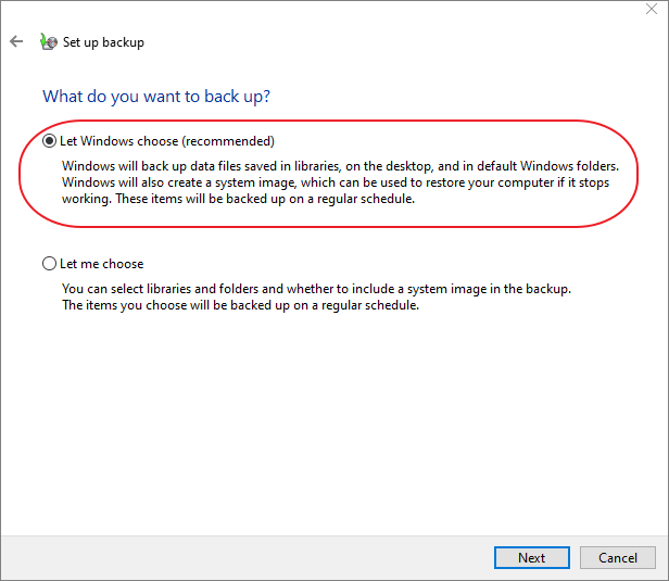 elegir el contenido de la copia de seguridad