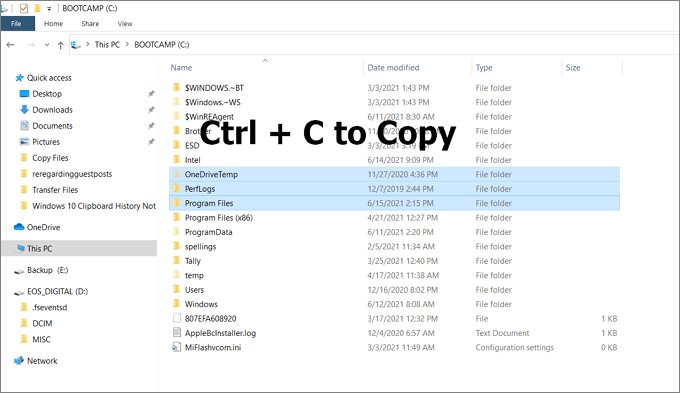ctrl+c para copiar archivos