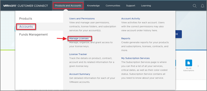 encontrar la clave de licencia de vmware customer connect