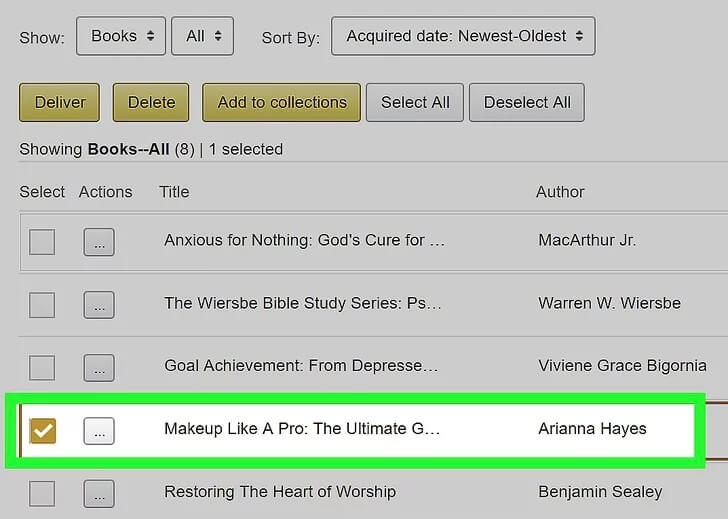 Selecciona los libros a transferir