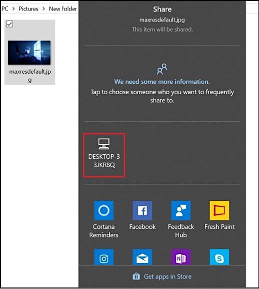 elegir un dispositivo de destino para compartir archivos