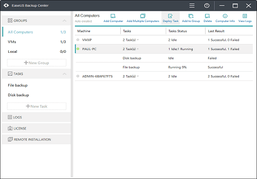 Estado de copia de seguridad de software EaseUS Backup Center