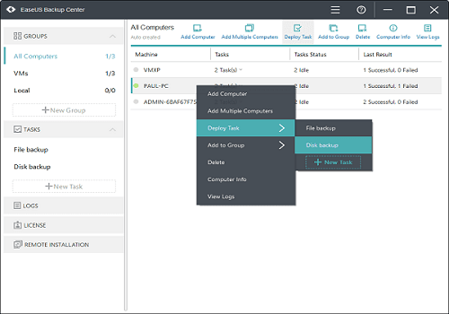 Desplagar tarea con EaseUS Backup Center