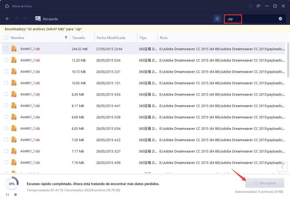 Previsualizar y recuperar los archivos borrados con EaseUS Data Recovery Wizard.