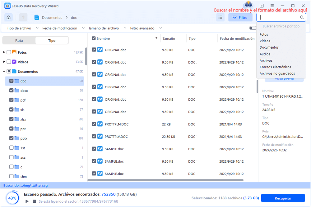 Software gratuito para recuperar archivos de WPS Office - EaseUS