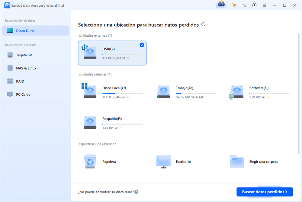 Seleccionar la ubicación donde están los datos eliminados a escanear.