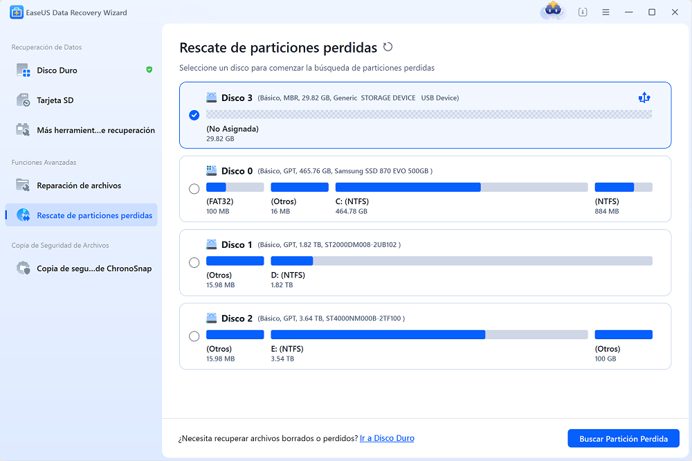recuperar particion perdida Paso 1