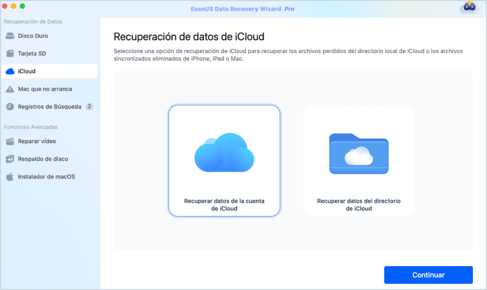 Elige Recuperación de iCloud
