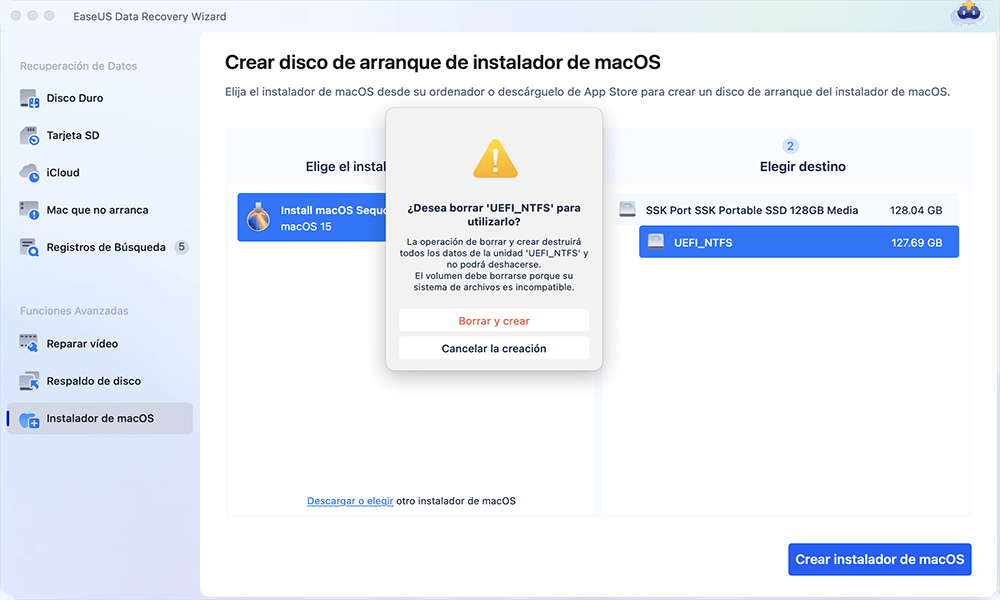 click Erase and create